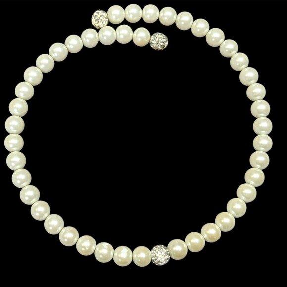 Elegant Glam Faux Pearl And Rhinestone Coil Necklace - Picture 1 of 6